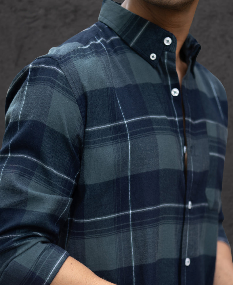 Dark Navy Checked Button Down Shirt