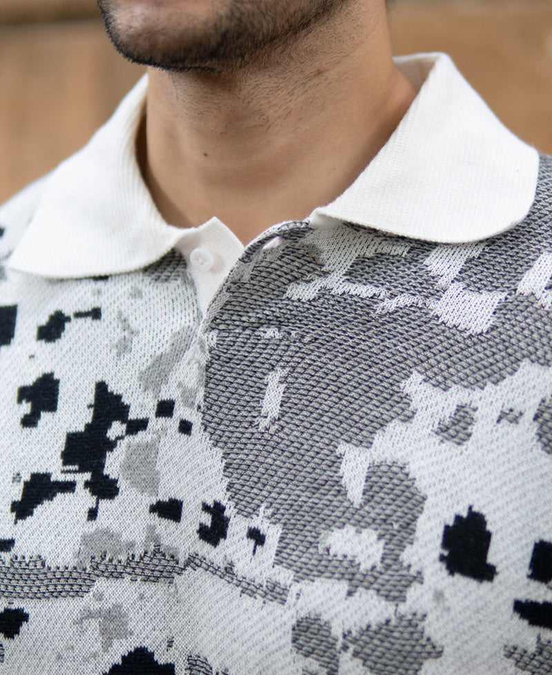 Grey Jacquard Knit T-Shirt