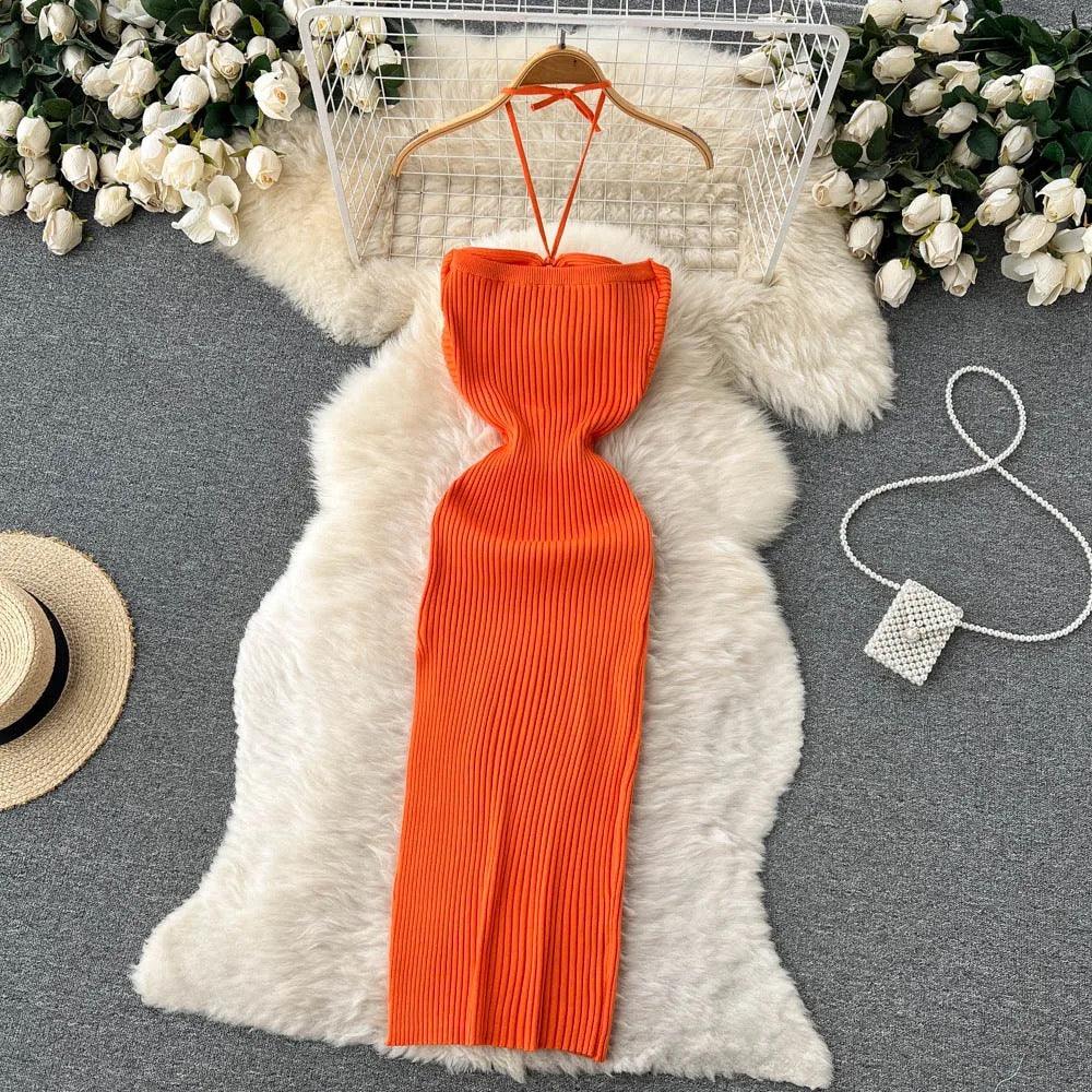 Diabella Halterneck Bodycon Dress - Orange