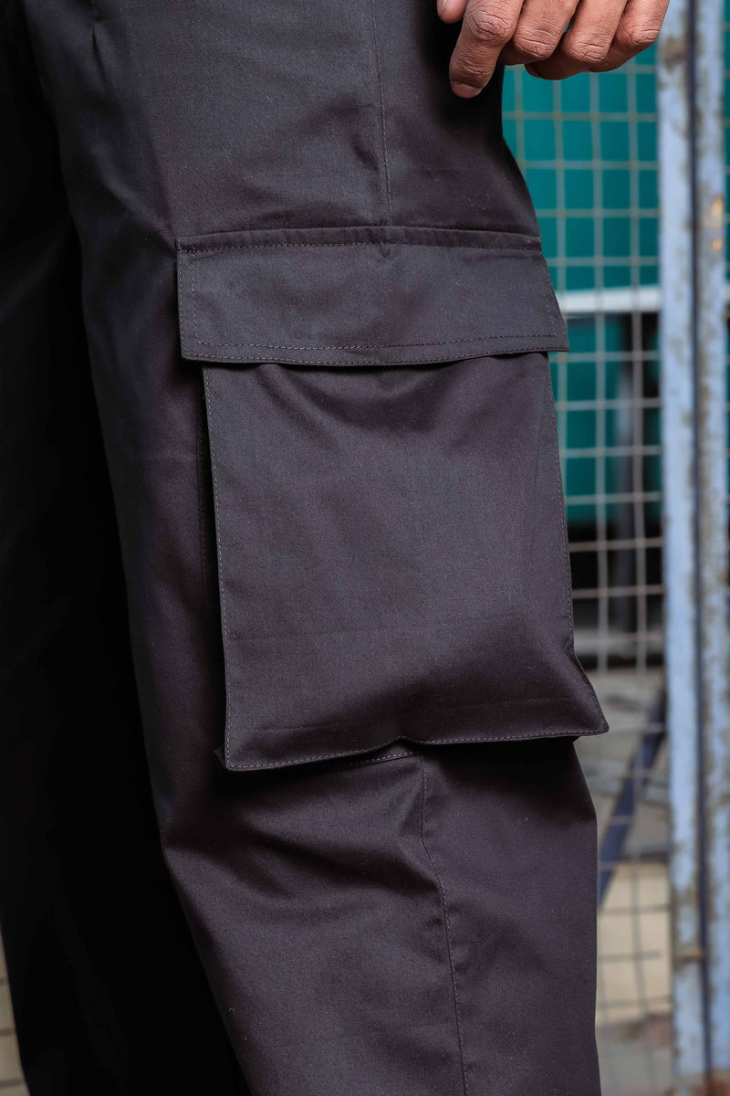 Black Baggy fit Korean Style 6 Pocket Relaxed Fit Pure Cotton Cargo Trousers