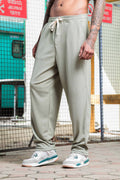 Olive Ribbed Relaxed-Fit Mid-Rise Track Pant