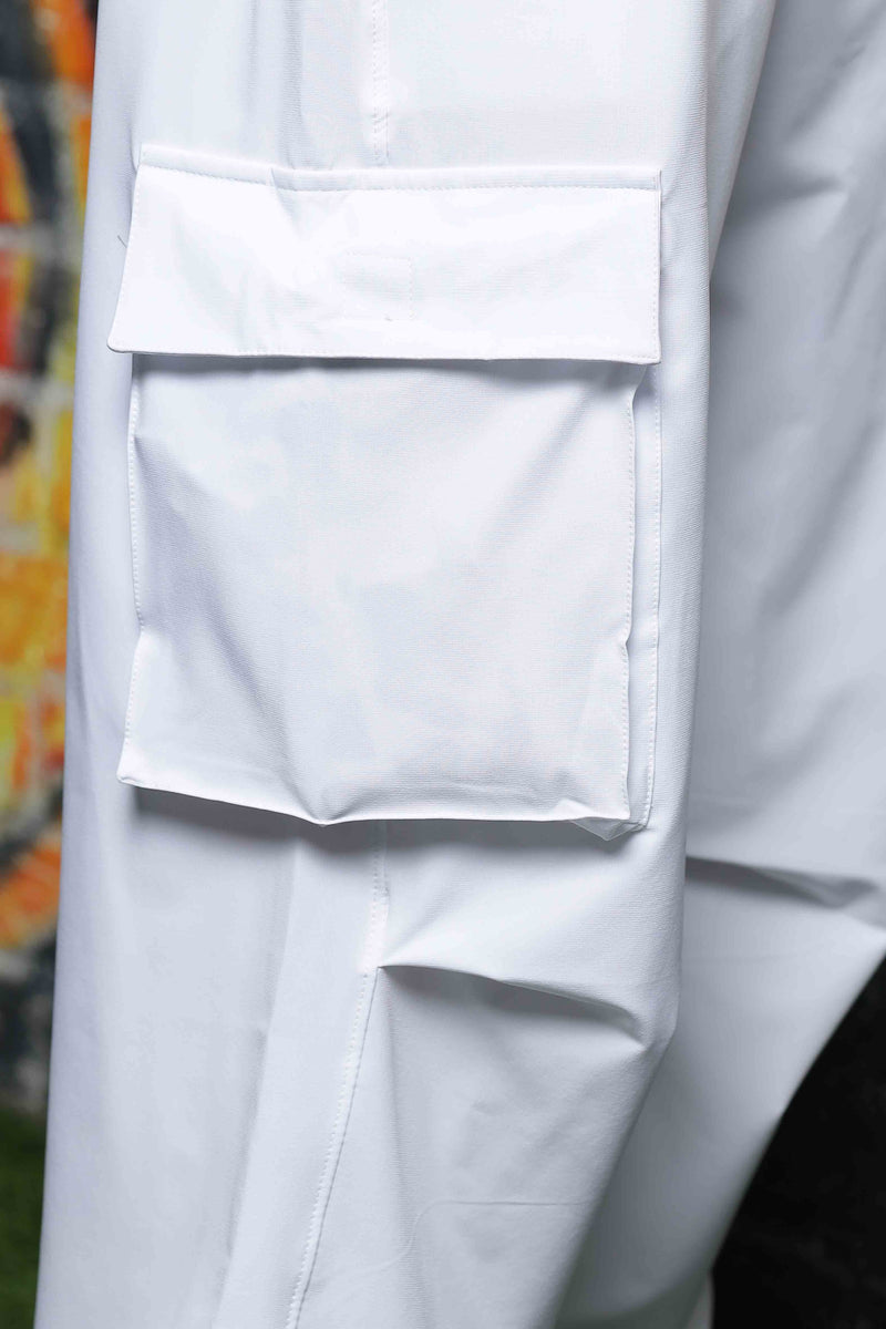 Unisex Baggy Fit White Parachute Cargo Trousers