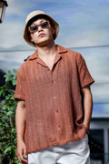 Brown Pure Cotton Crochet Resort Shirt