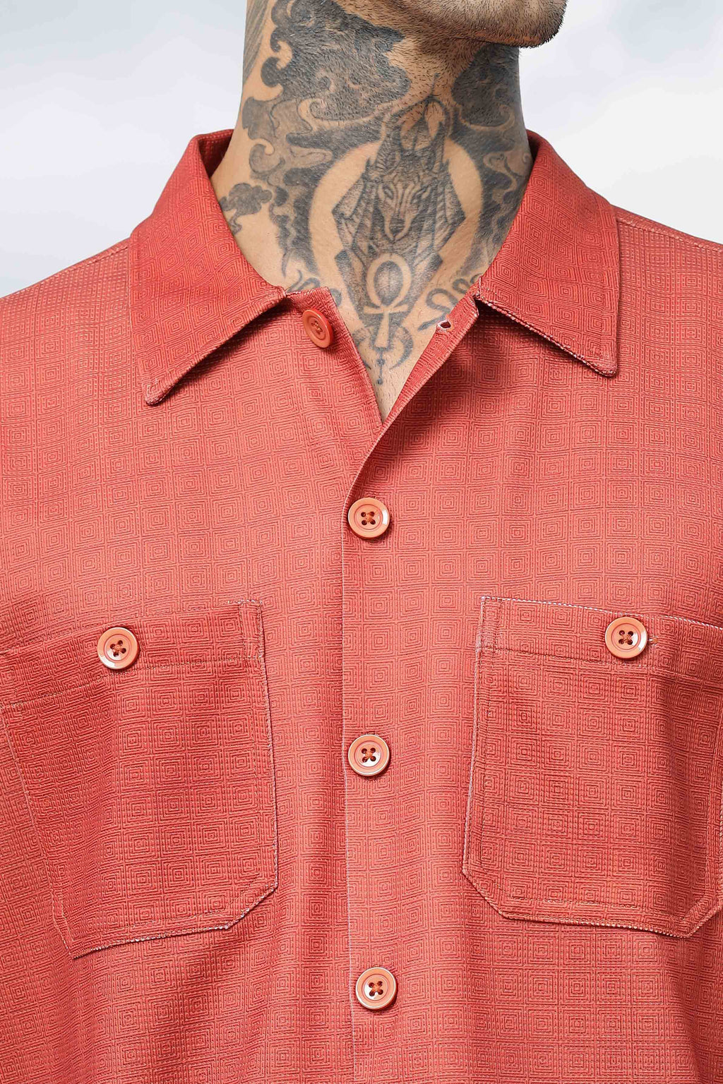 Oversized Rust Textured Double Pocket Shirt Shacket