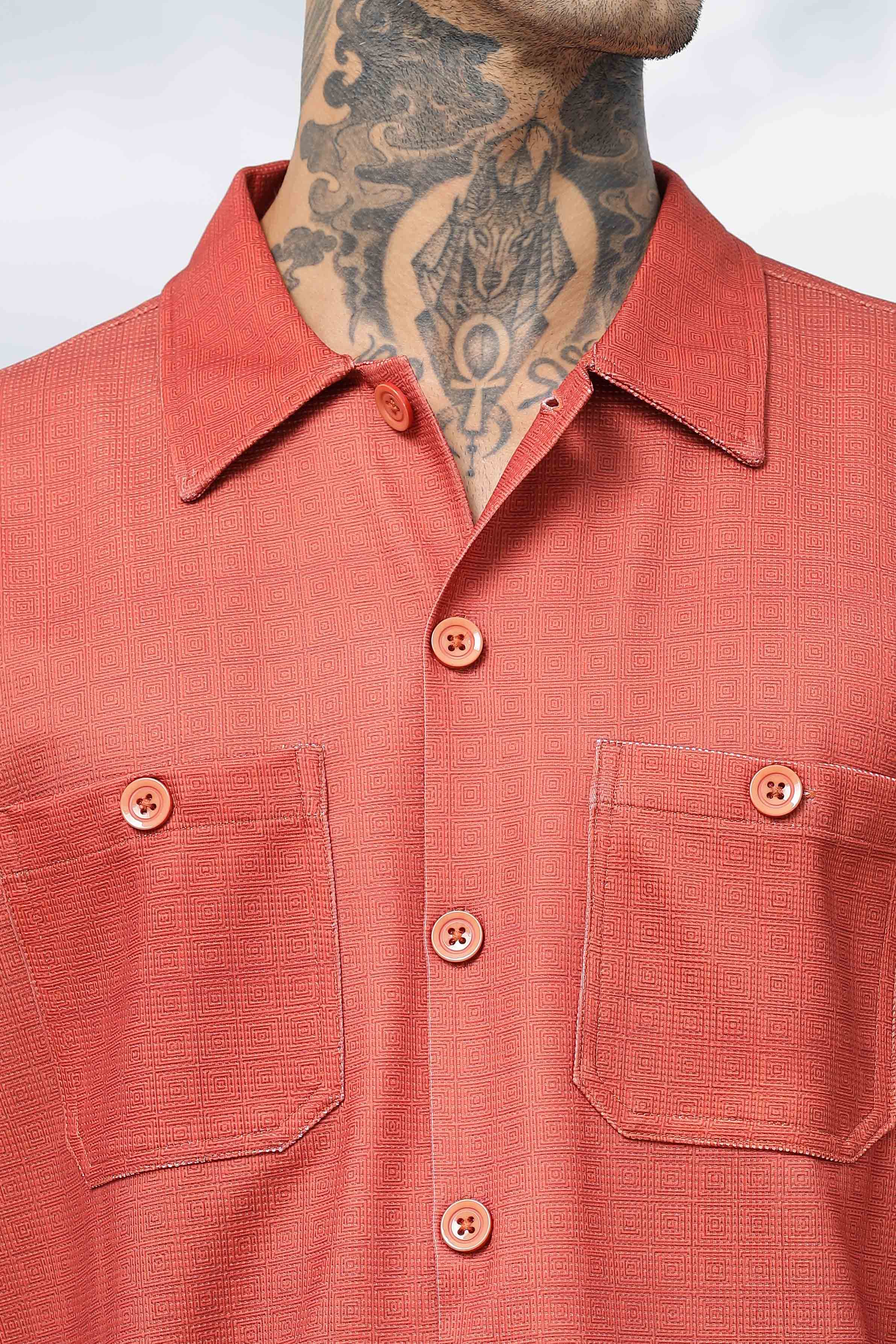 Oversized Rust Textured Double Pocket Shirt Shacket