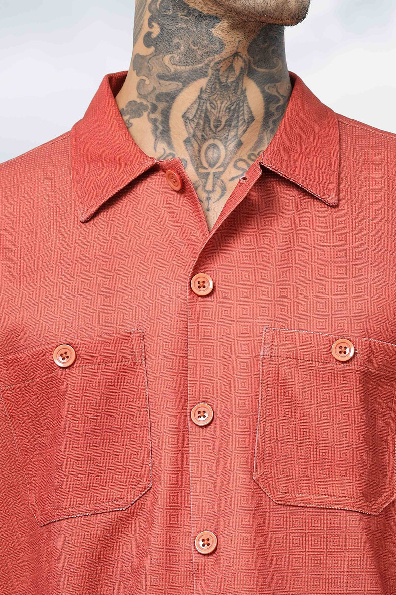 Oversized Rust Textured Double Pocket Shirt Shacket