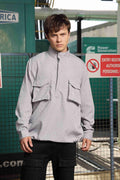 Grey Oversized Jacquard Textured Shacket Pullover