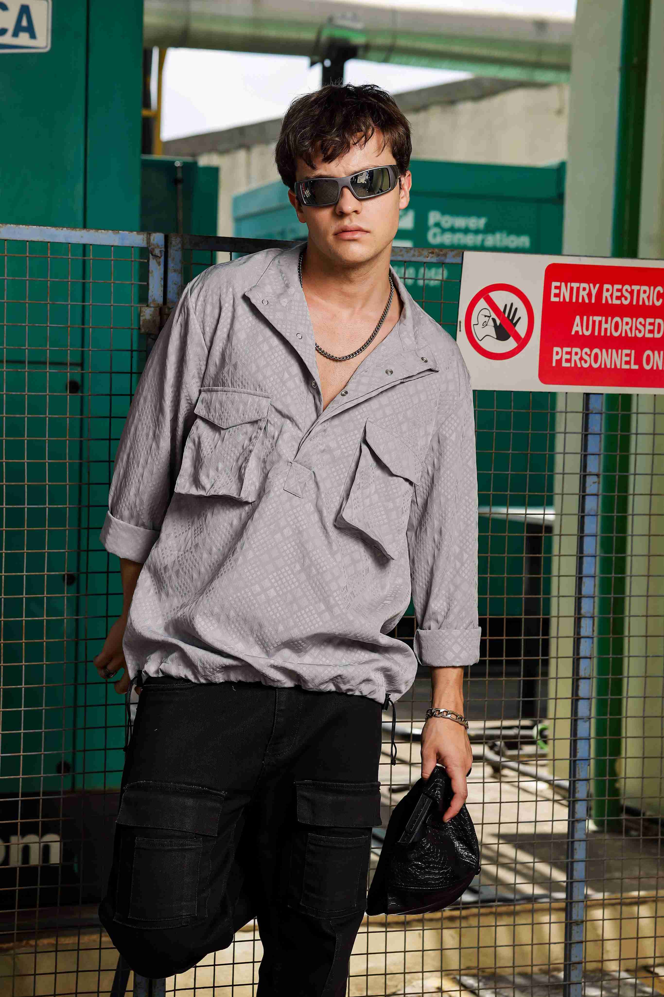 Grey Oversized Jacquard Textured Shacket Pullover