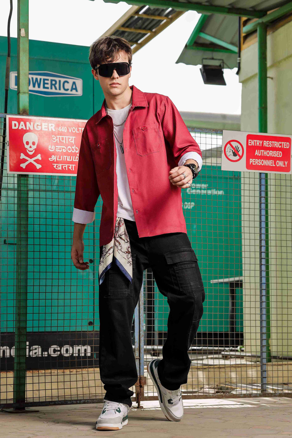 Maroon Red Textured Fabric Relaxed Fit Full Sleeve Shacket Shirt
