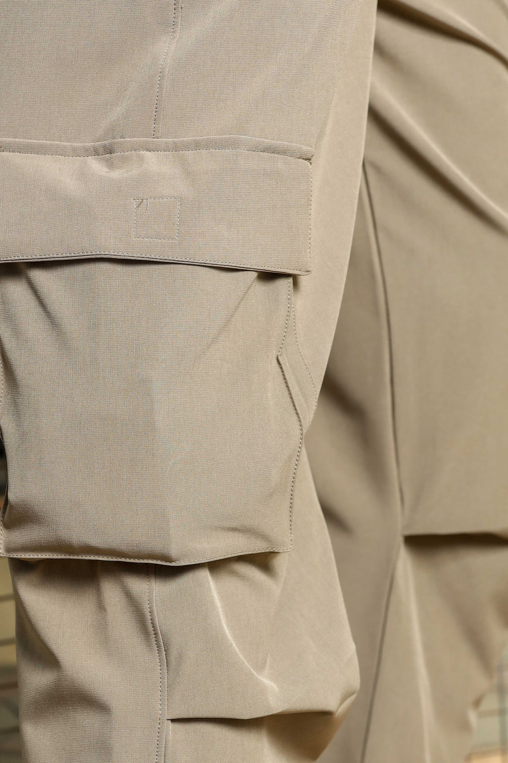 Beige Baggy Fit 6-Pocket Parachute Cargo Trousers
