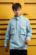 Blue Oversized Jacquard Textured Shacket Pullover