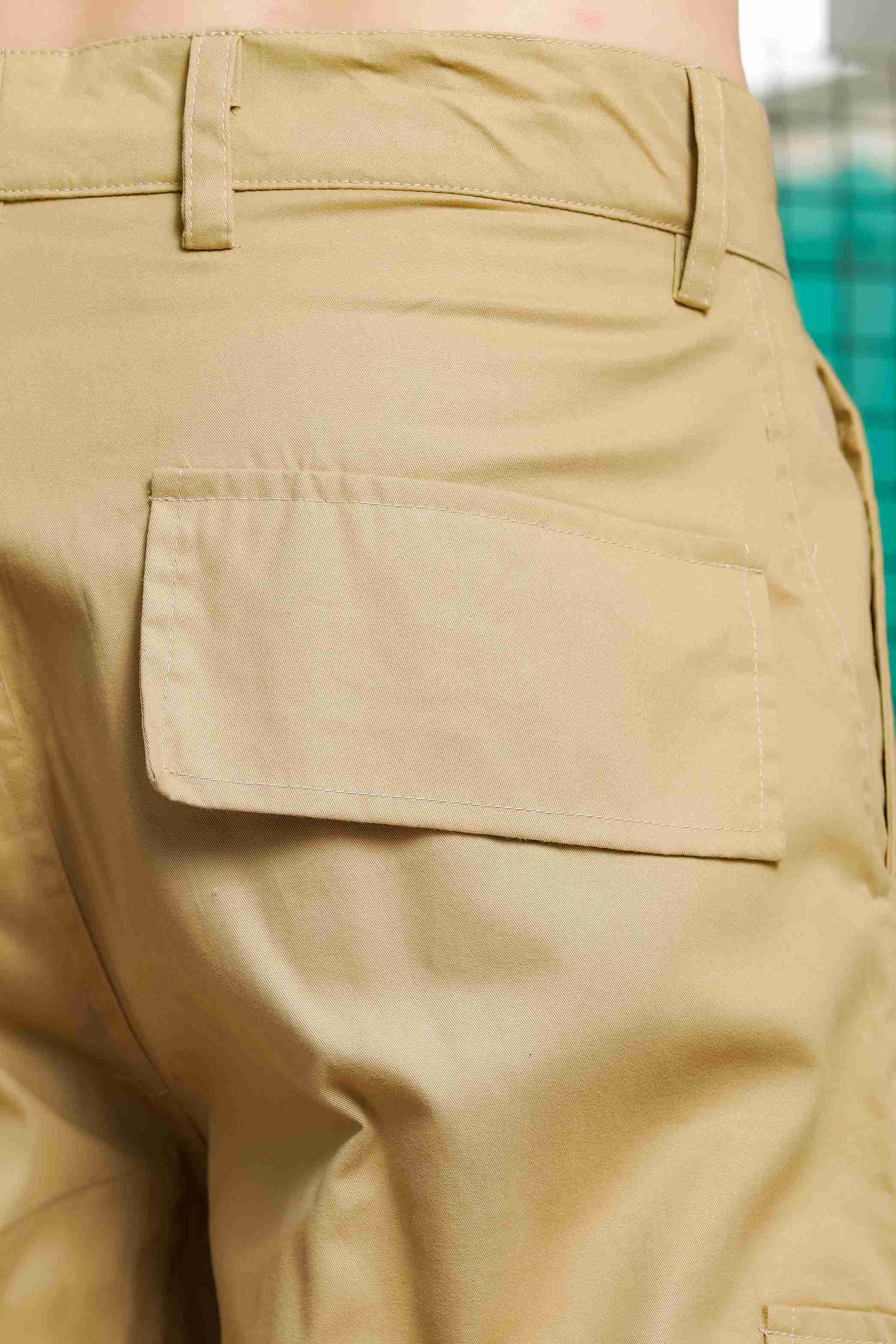 Unisex Baggy fit Pure Cotton Khaki 8-Pocket Cargo Trousers