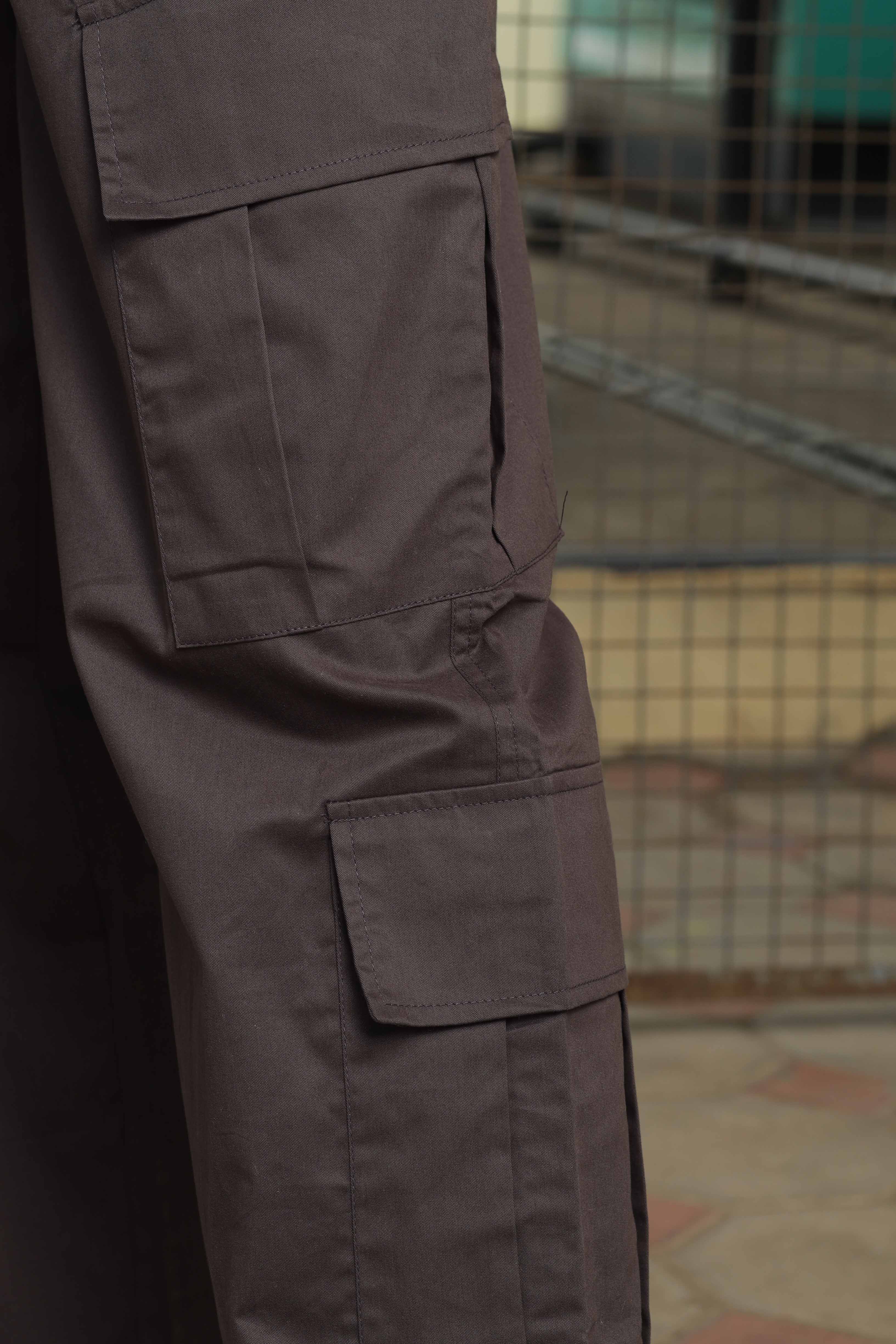 Baggy fit Grey 8-Pocket Pure Cotton Cargo Trousers