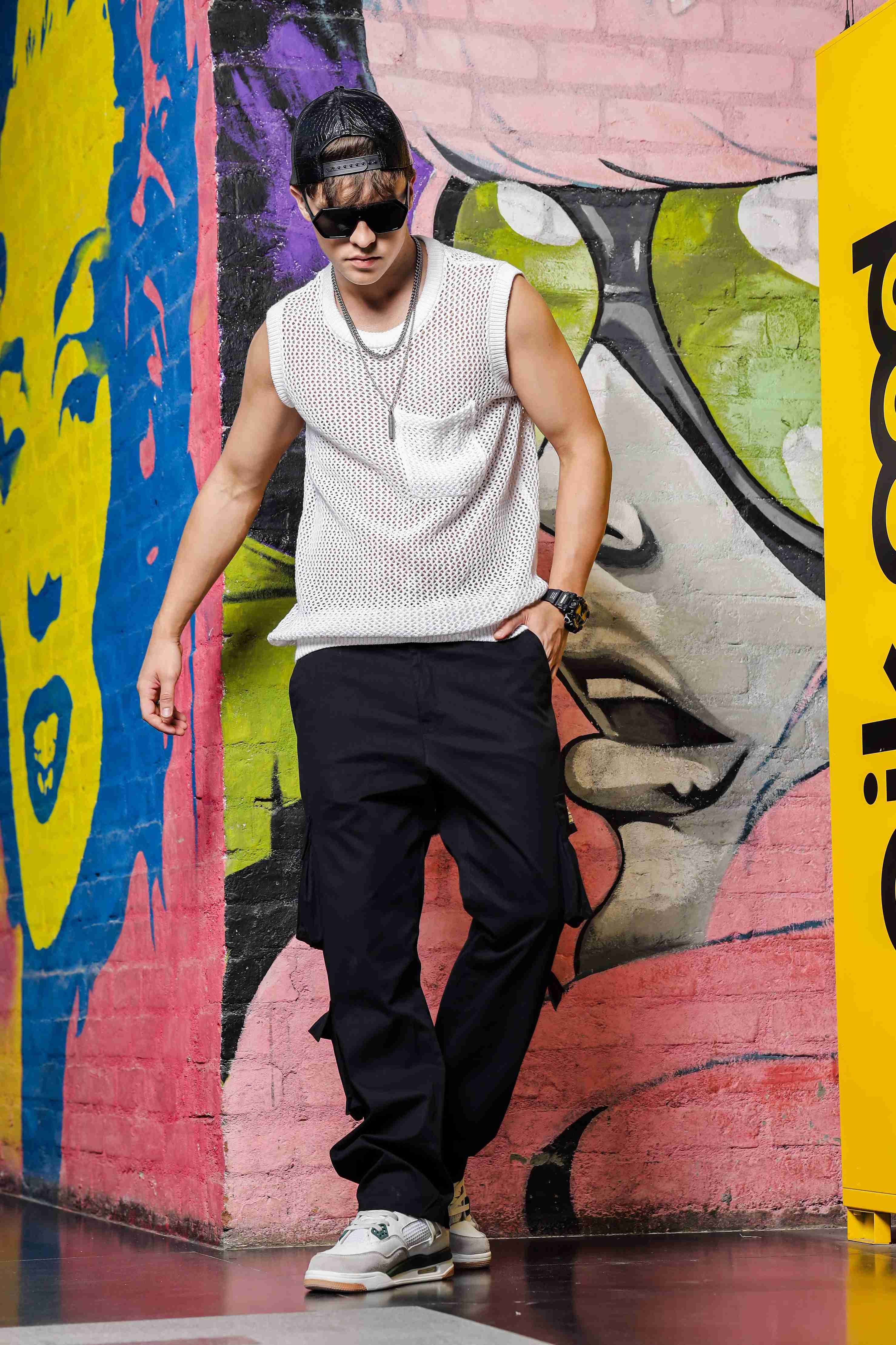 Black Baggy Fit Streetwear Style 8 Pocket Pure Cotton Cargo Trousers