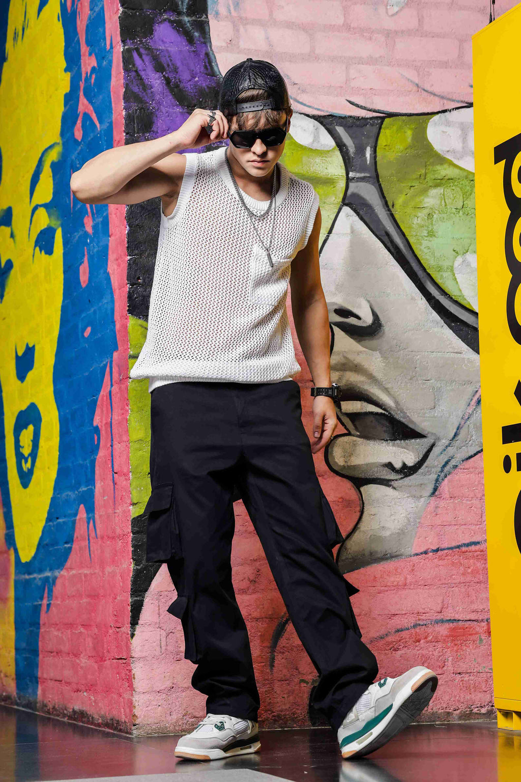 Black Baggy Fit Streetwear Style 8 Pocket Pure Cotton Cargo Trousers