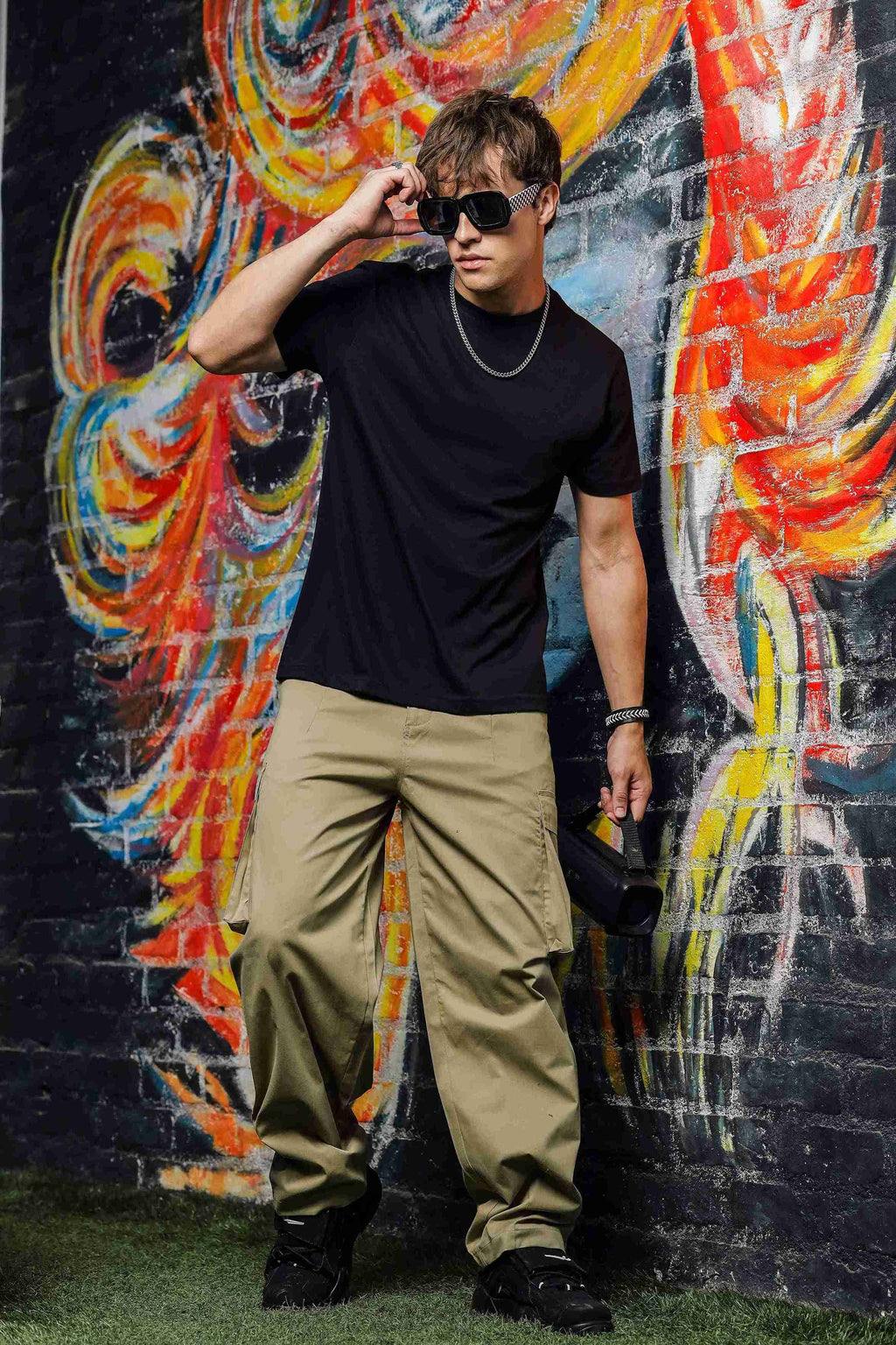 Unisex Baggy fit 6 Pocket Beige Cotton Cargo Trousers