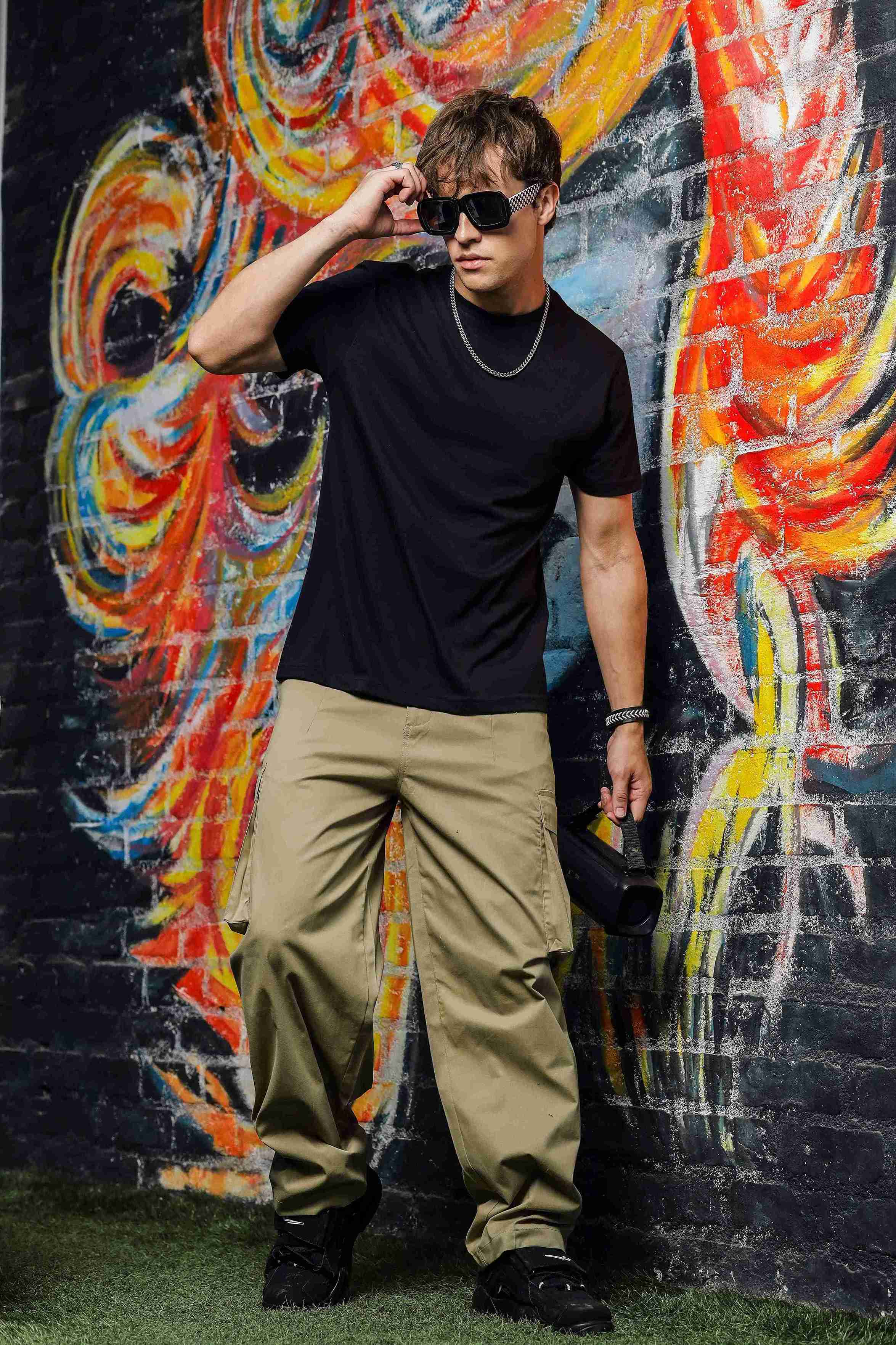 Unisex Baggy fit 6 Pocket Beige Cotton Cargo Trousers