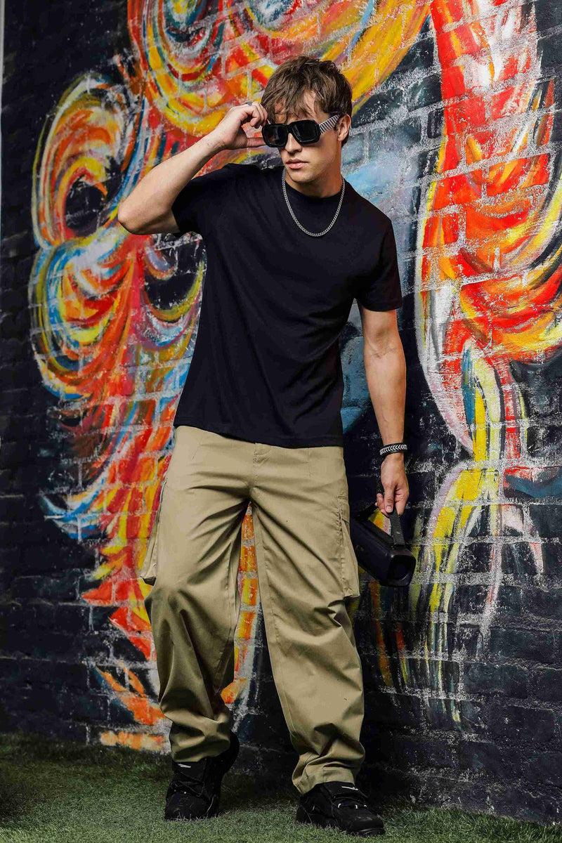 Unisex Baggy fit 6 Pocket Beige Cotton Cargo Trousers