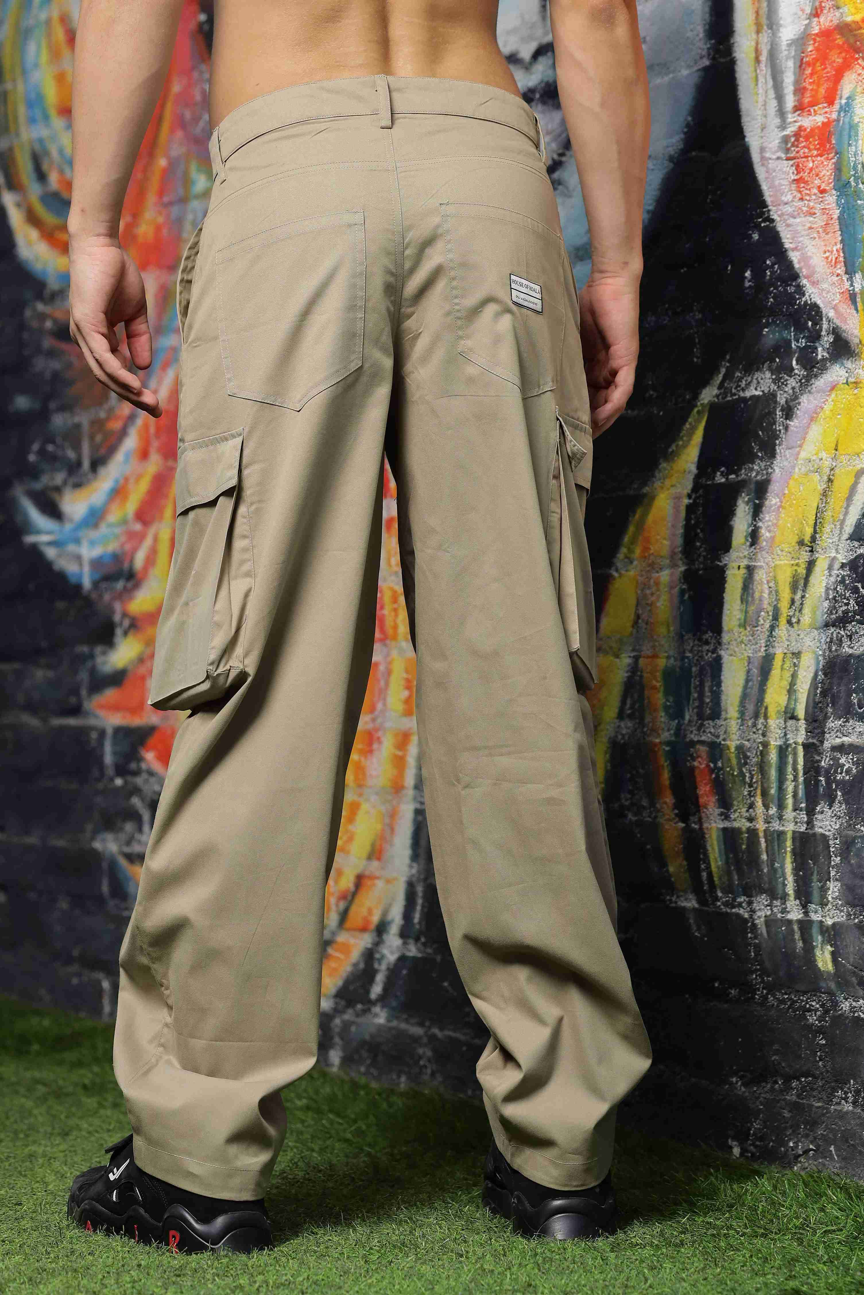 Unisex Baggy fit 6 Pocket Beige Cotton Cargo Trousers