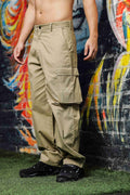 Unisex Baggy fit 6 Pocket Beige Cotton Cargo Trousers