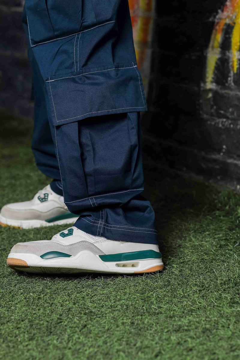 Navy Baggy fit 8-Pocket Pure Cotton Cargo Trousers