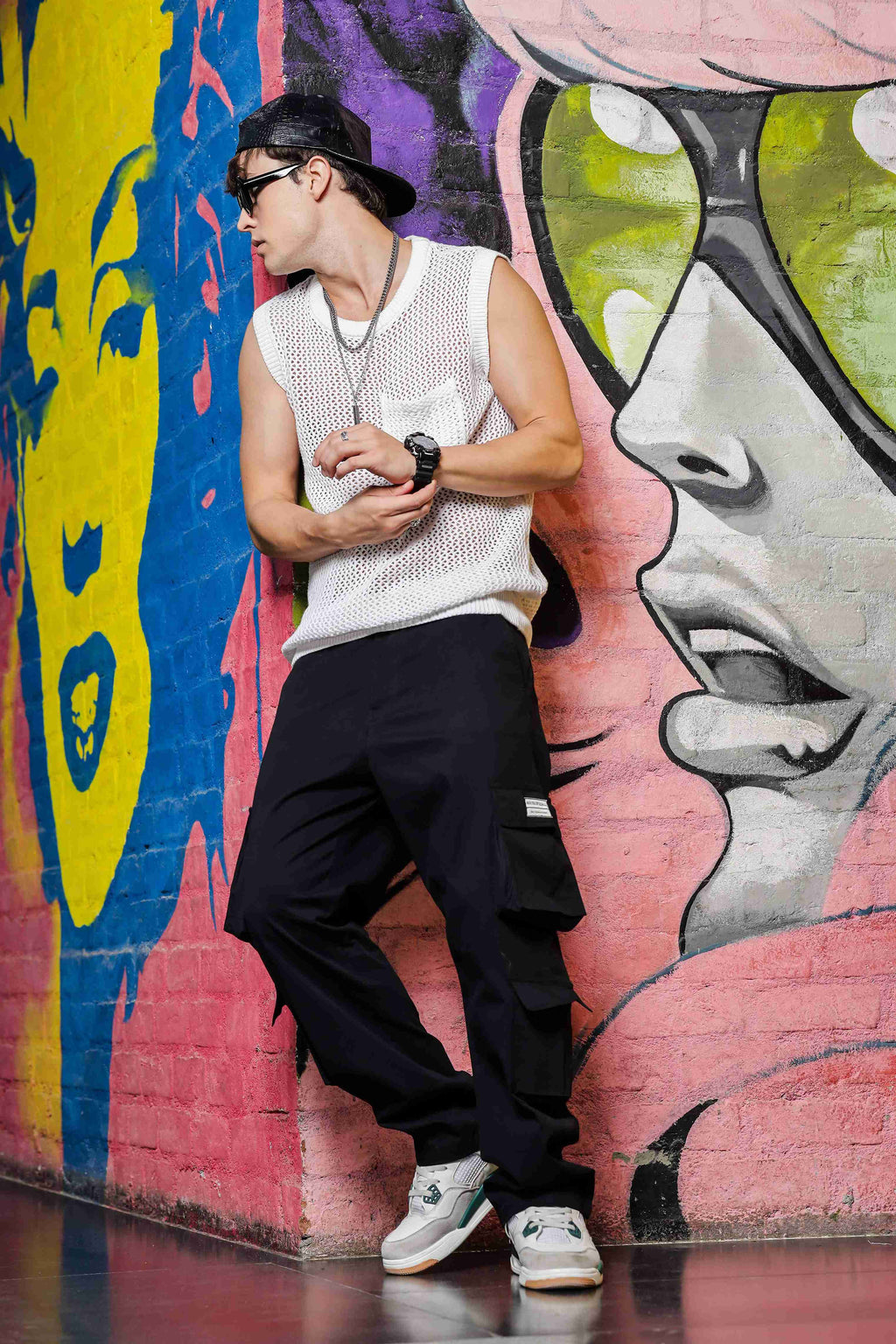 Black Baggy Fit Streetwear Style 8 Pocket Pure Cotton Cargo Trousers