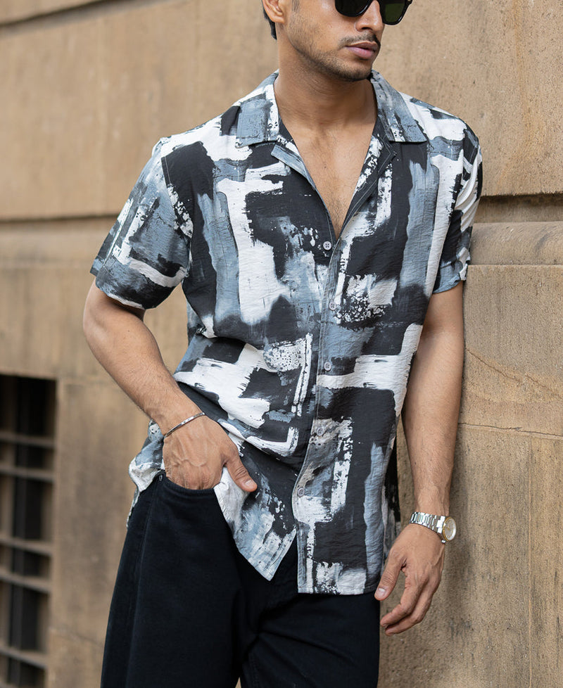 Grey Lightweight Printed Regular Fit Half Sleeves Shirt
