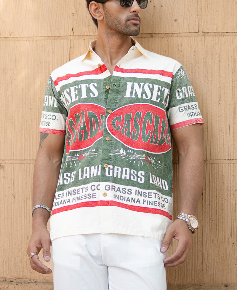 Olive Washed Printed Shirt