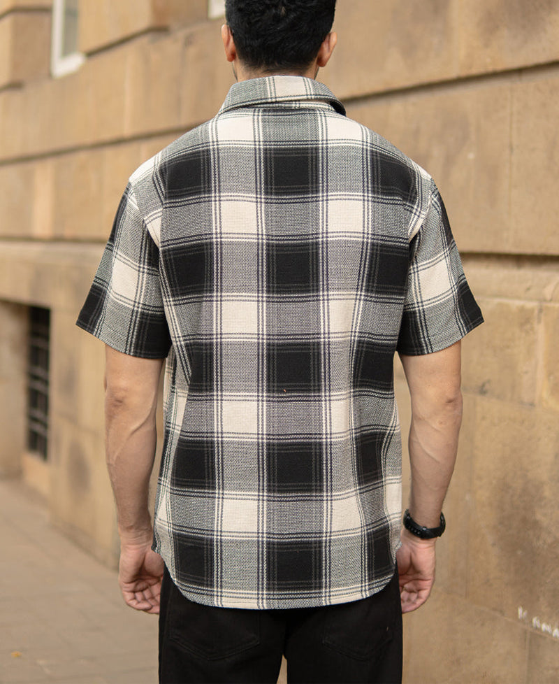 Black Regular Fit Structured Checks Shirt