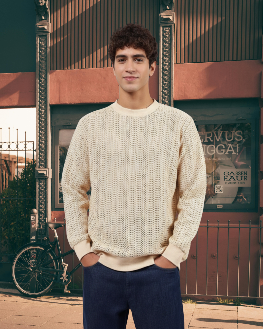 Beige Oversized Fit Premium Cotton Crochet T-Shirt