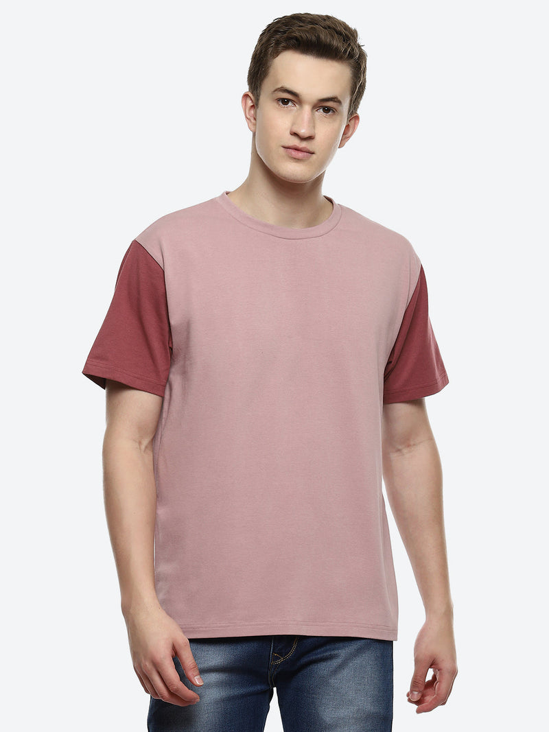 Twin Color Block Oversized T-Shirt - Multi Colour Pink