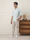Cotton Linen Striped Casual Shirt in Ice Green - Comfort Fit