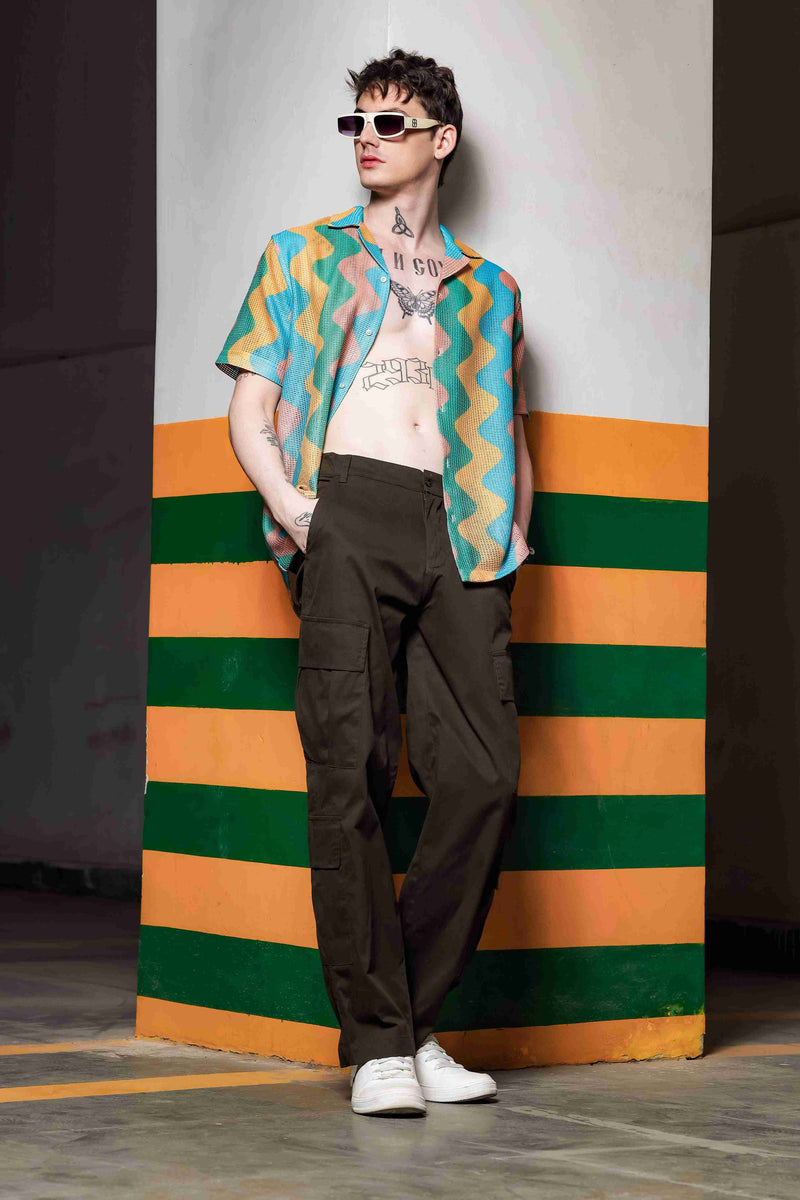 Relaxed Fit Semi Sheer Crochet-Look Resort Shirt