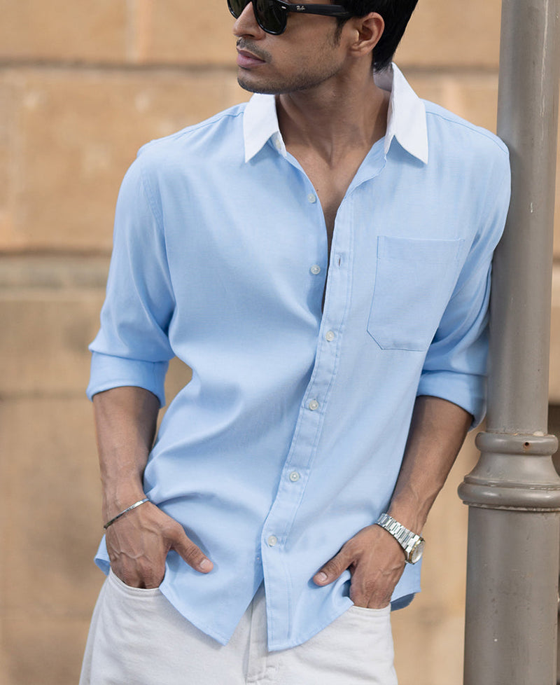 Blue Oxford Shirt With Contrast Collar