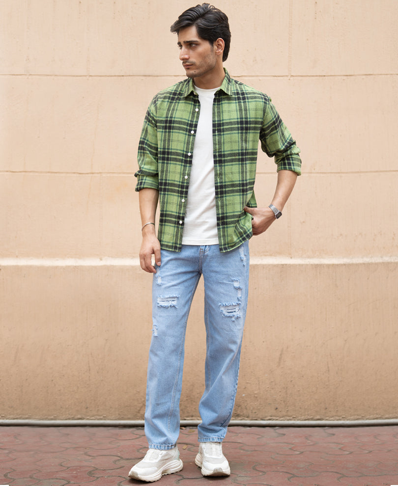 Green Brushed Checks Shirt