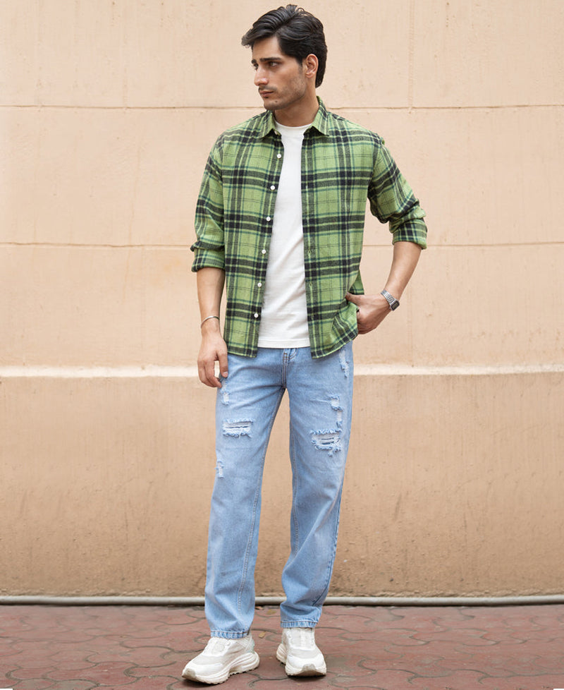 Green Brushed Checks Shirt