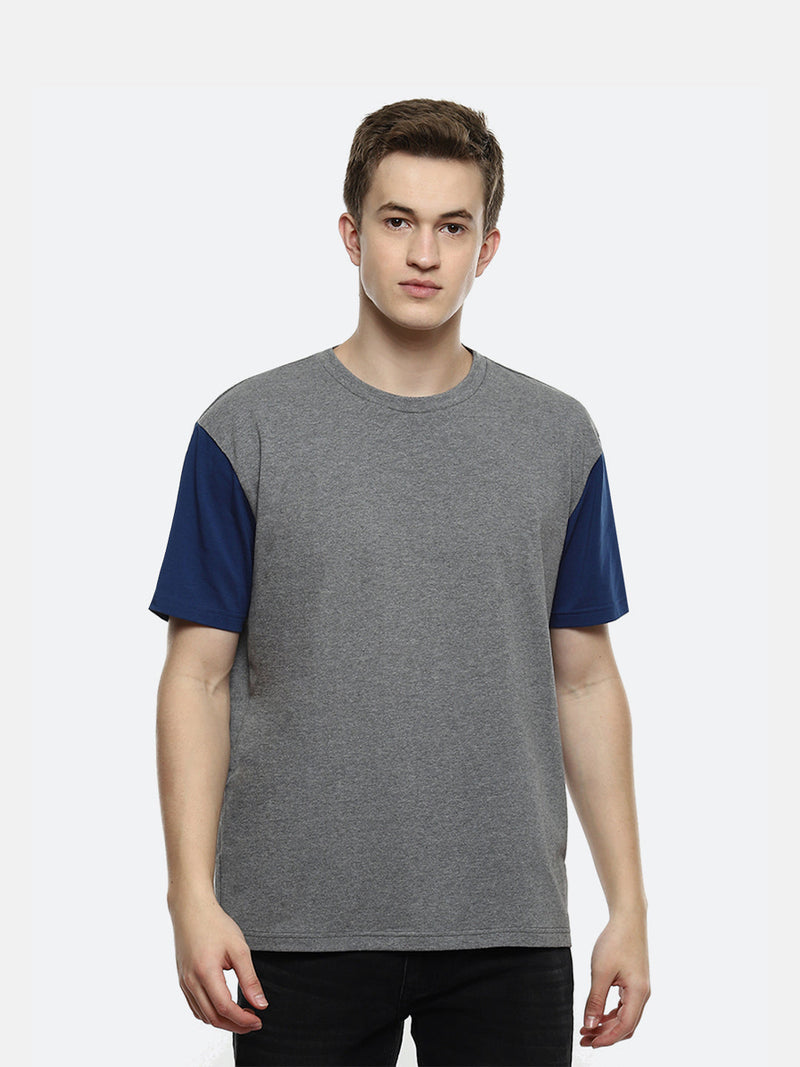 Hue Color Block Oversized T-Shirt - Dark Grey Melange