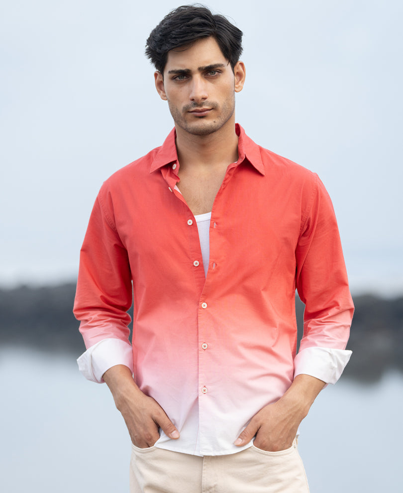 Coral Red Ombre Print Shirt