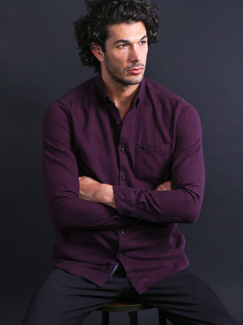 BEZOS - Men Maroon Slim Fit Solid Casual Shirt