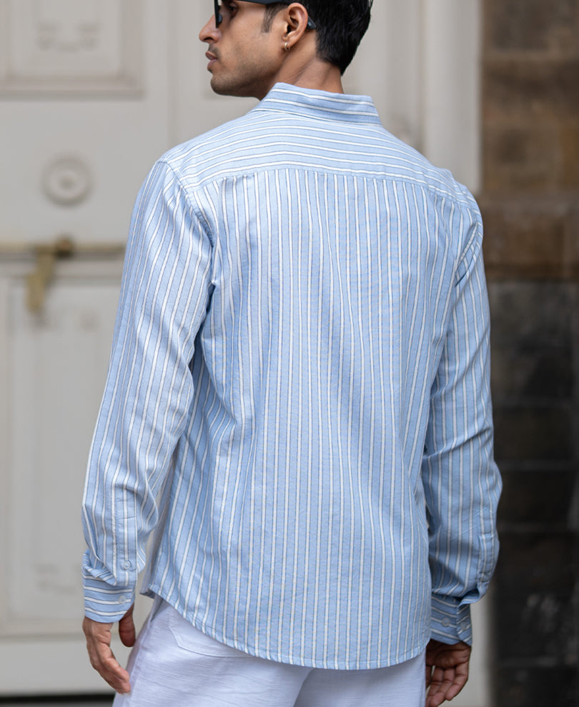 Blue Cotton Oxford Stripe Shirt
