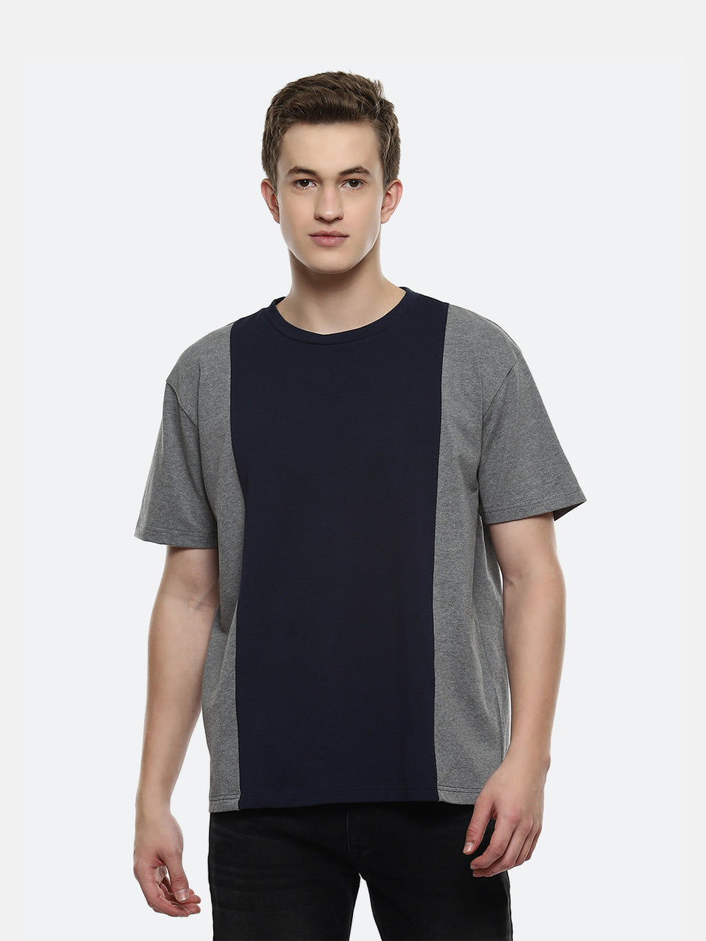 Coal Color Block Oversized T-Shirt - Dark Grey Melange