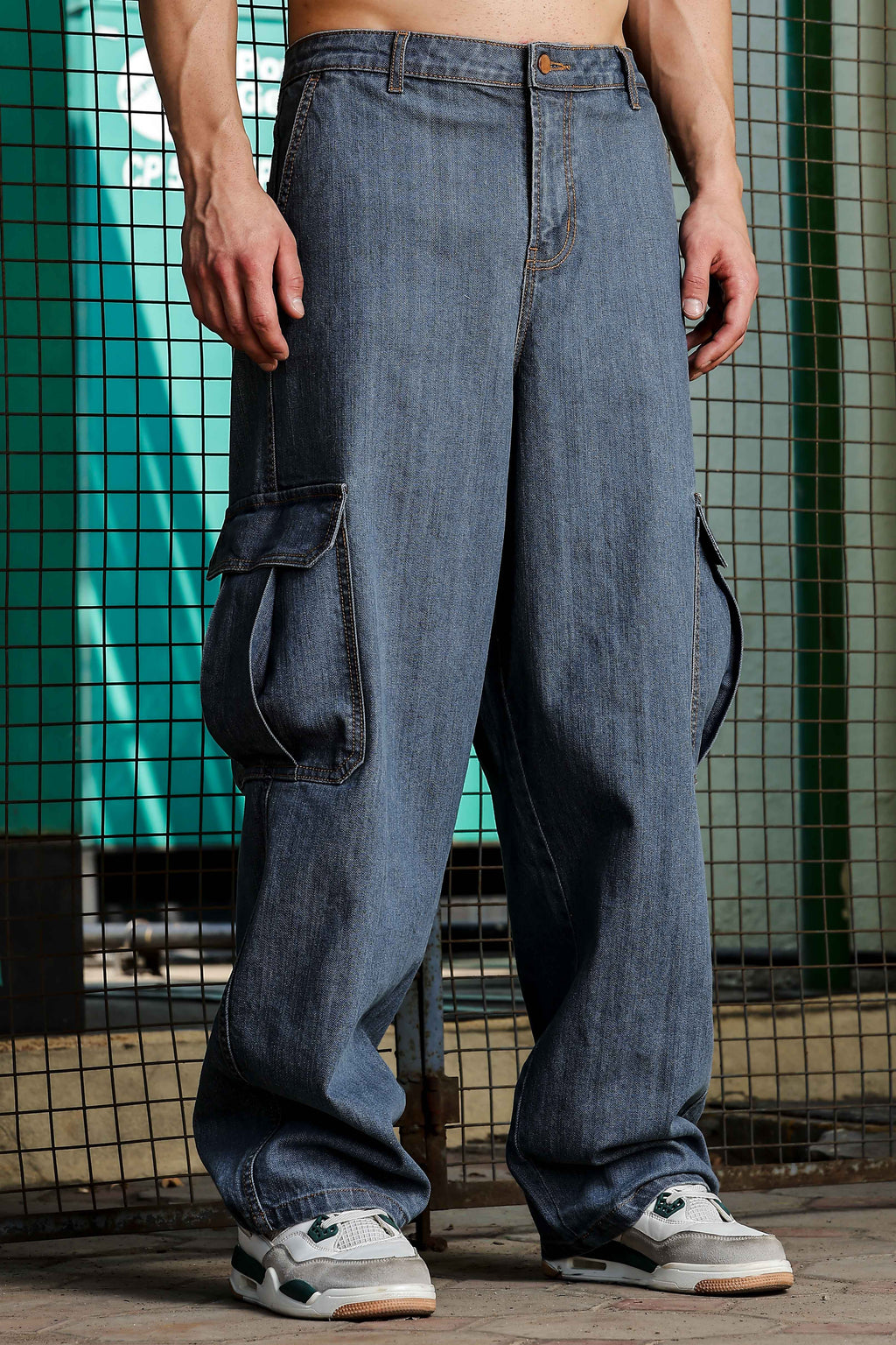Unisex Indigo Blue Baggy Oversized Fit Denim Baggy Cargo