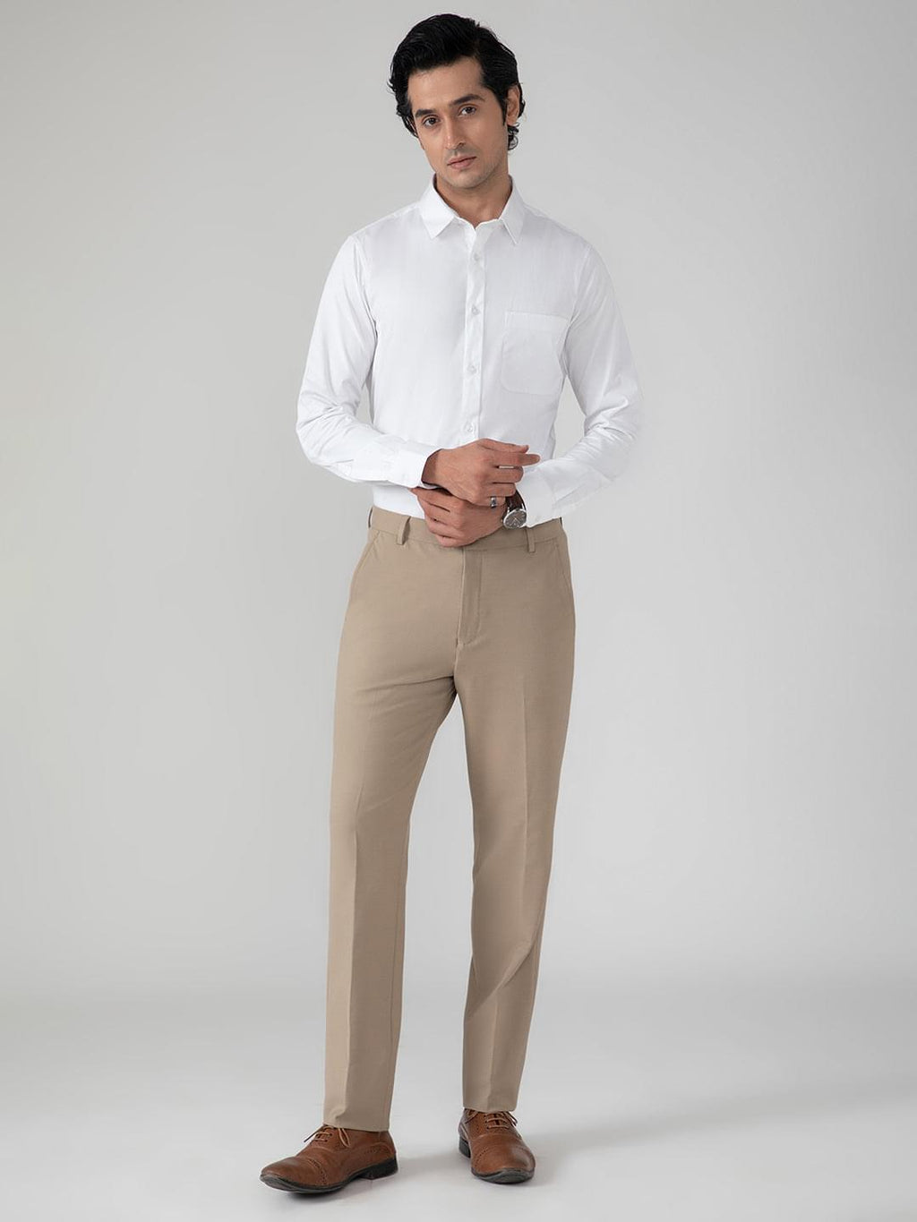 2 Way Stretch Cotton Shirt in White- Slim Fit