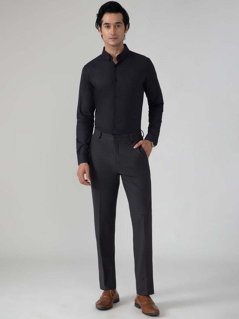 2 Way Stretch Dobby Shirt in Raven Black- Slim Fit