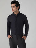2 Way Stretch Dobby Shirt in Raven Black- Slim Fit
