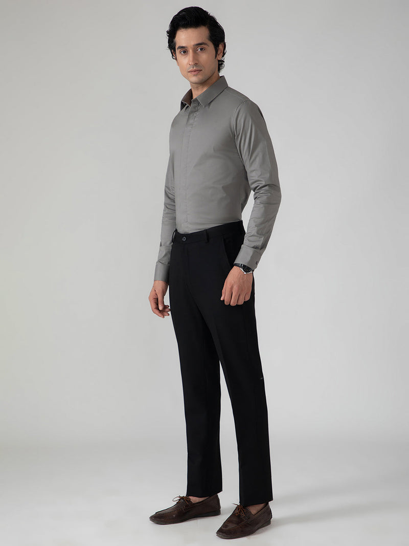 2 Way Stretch Satin Shirt in Ash Grey- Slim Fit