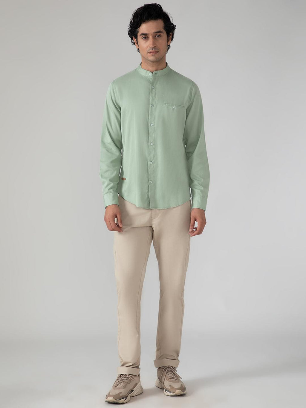 Lightweight Tencel Shirt in Mint Green- Slim Fit