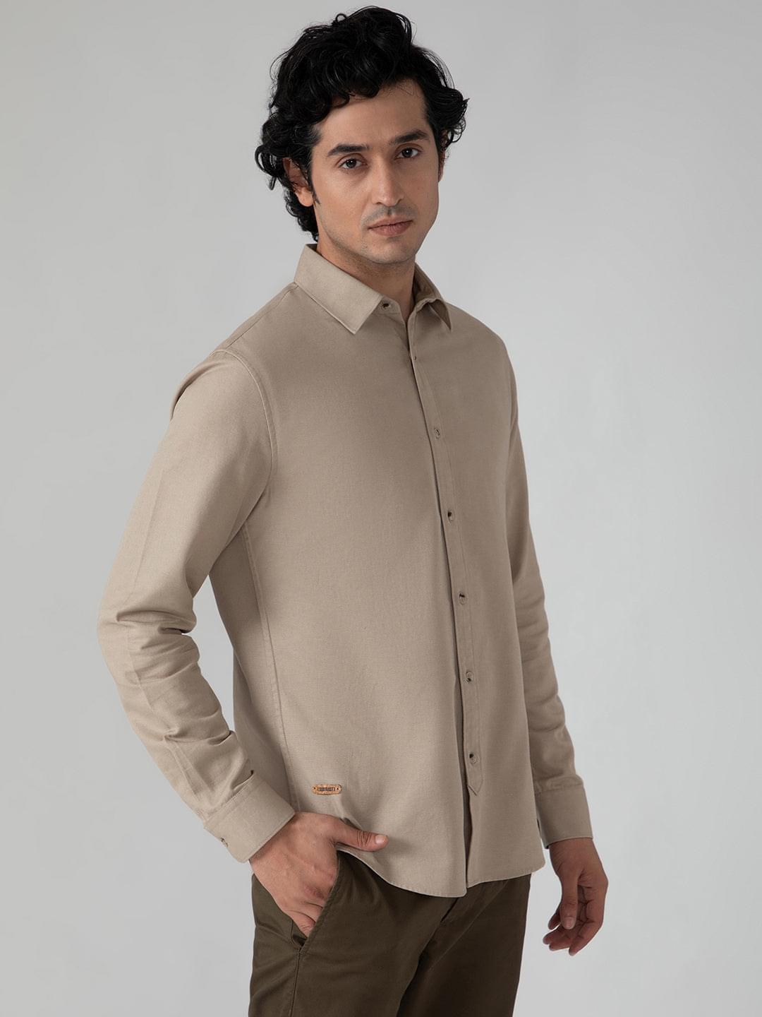 Lightweight Cotton Linen Shirt in Khaki- Comfort Fit