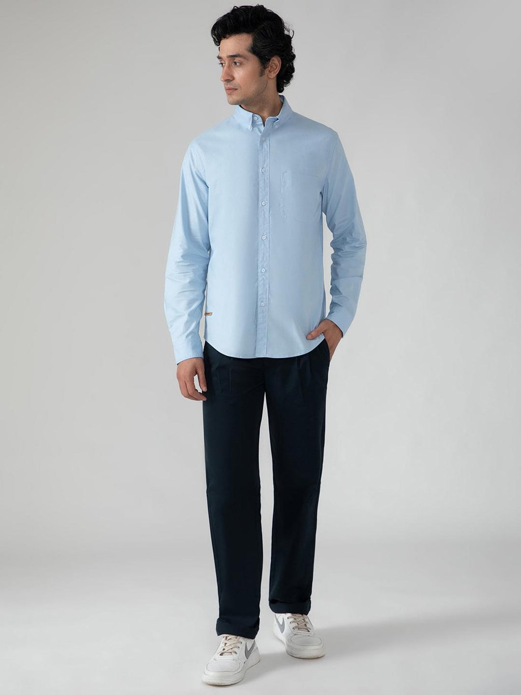 2 Way Stretch Oxford Shirt in Sky Blue- Comfort Fit