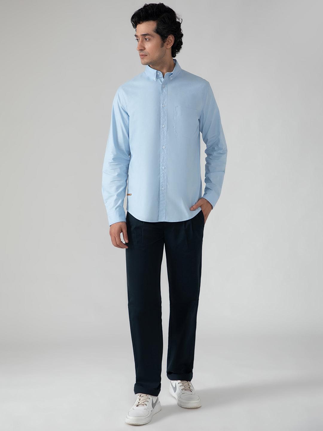2 Way Stretch Oxford Shirt in Sky Blue- Comfort Fit